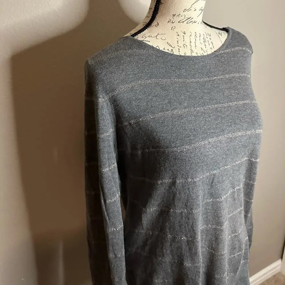 NWOT LOFT Sparkle Striped Gray Long Sleeves Knit Top Size XL women’s Shirt